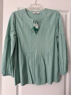 Vineyard Vines Mint & White Striped Peasant Tunic with Tassel